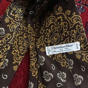 Vtg Christian Dior Silk Tie Brown Yellow Paisley